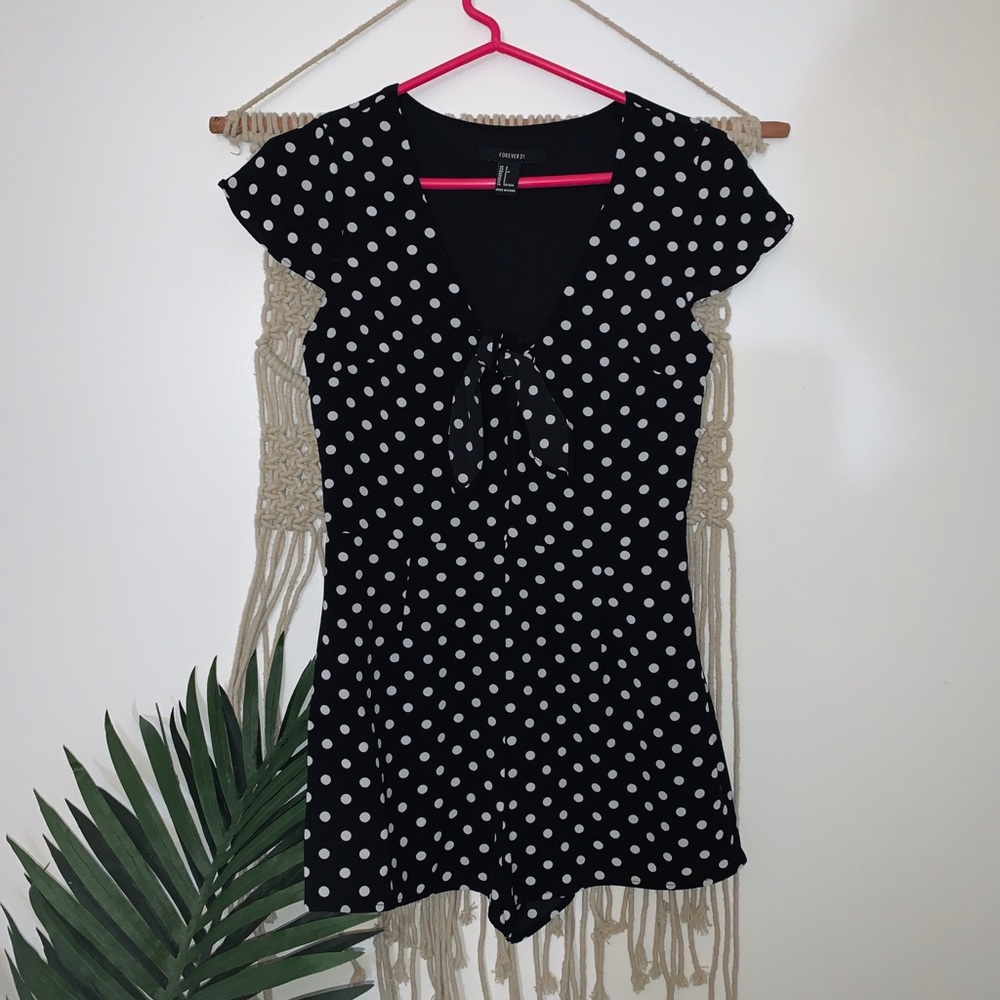 Tie front polka dotted romper